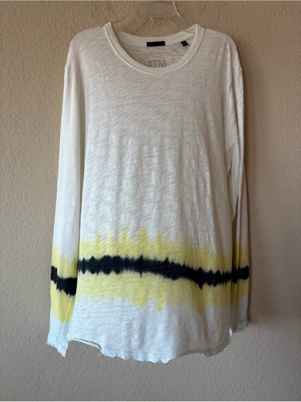 ATM Anthony Thomas Melillo Slub Jersey Destroyed Tie Dye Stripe Long Sleeve T XL